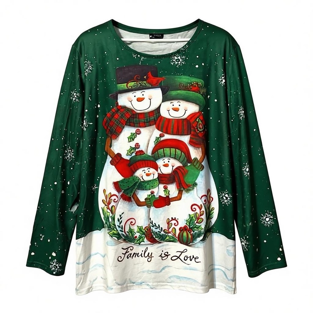 Noracora Green & White Snowman Christmas Long Sleeve Tee – Size 3XL